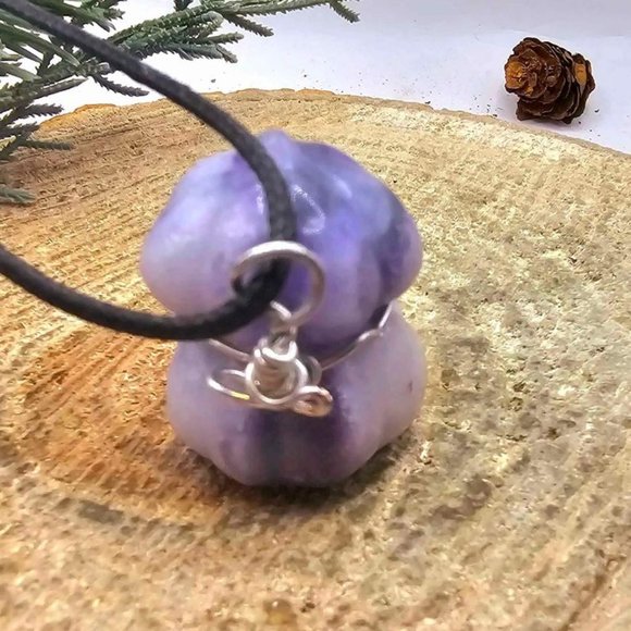 Nature Purple Fluorite Hand Carved Stacking Funny Pumpkin Pendant Necklace - Picture 4 of 10